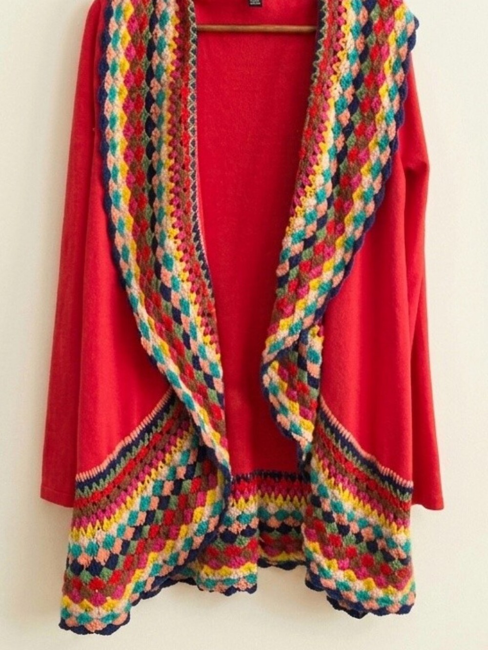 Si Style Open Front Cardigan Watermelon Crochet Trim L